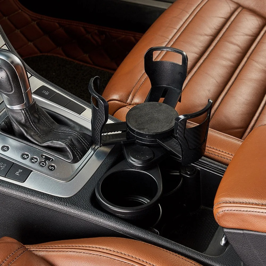 Porte-Gobelet Voiture 2 en 1 – Support Double Rotatif 360° pour Grandes Bouteilles
