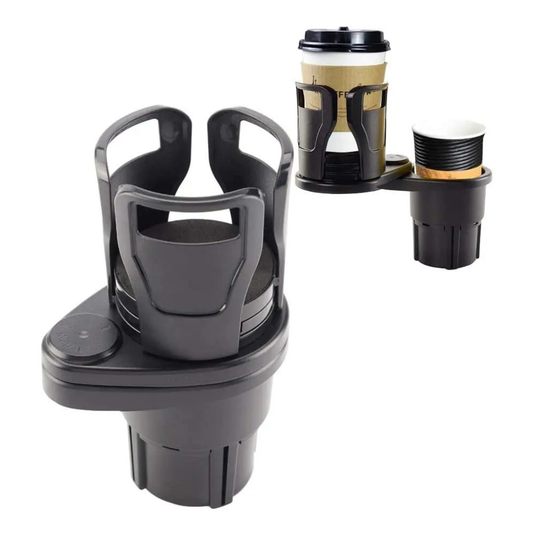 Porte-Gobelet Voiture 2 en 1 – Support Double Rotatif 360° pour Grandes Bouteilles