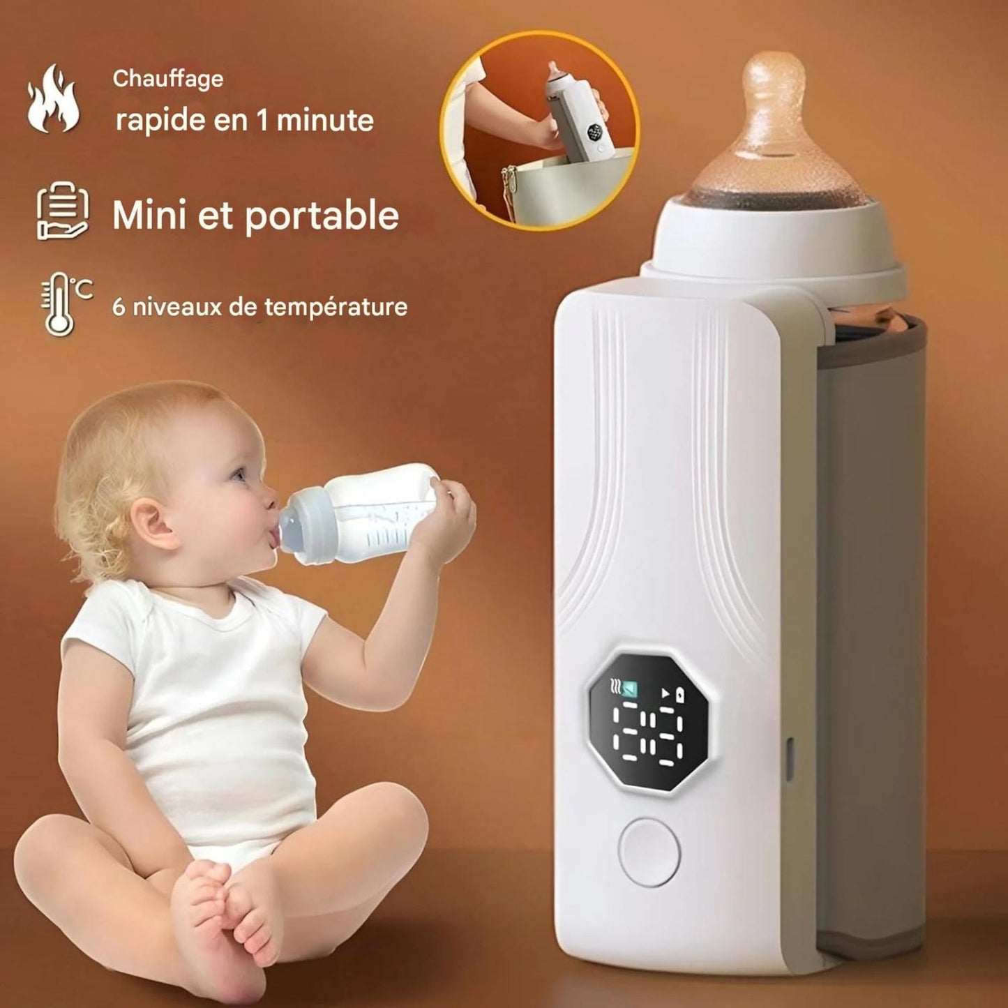 Chauffe-biberon portable rechargeable – Chauffage rapide