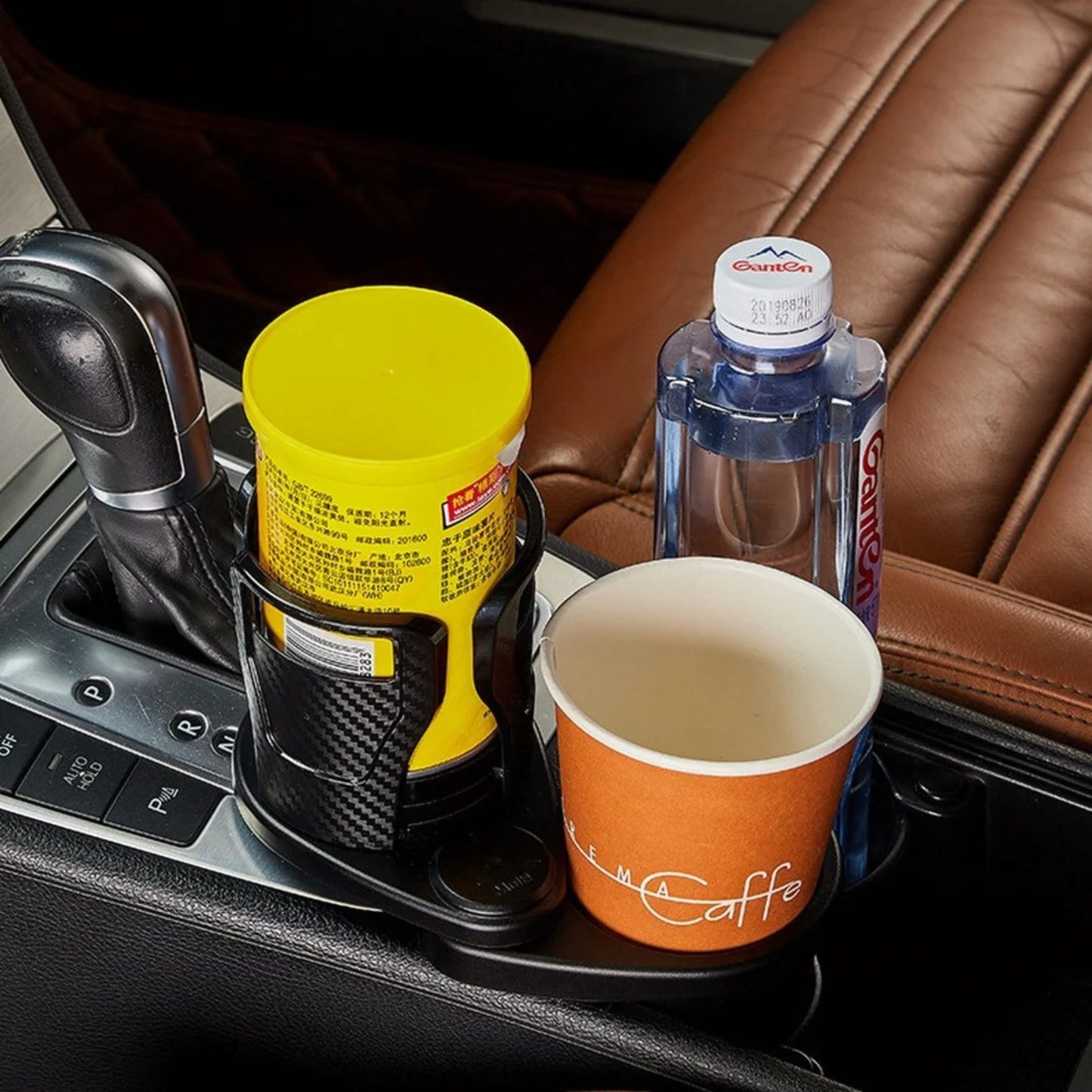 Porte-Gobelet Voiture 2 en 1 – Support Double Rotatif 360° pour Grandes Bouteilles