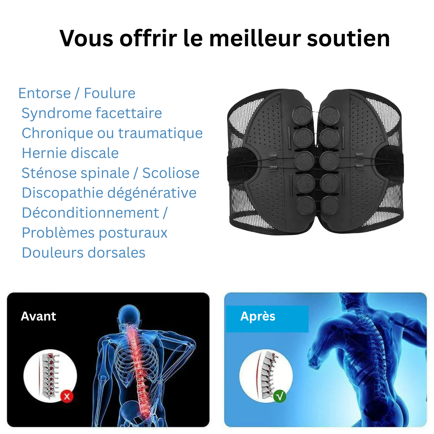 Ceinture de maintien dorsal réglable – Soulagement lombaire immédiat